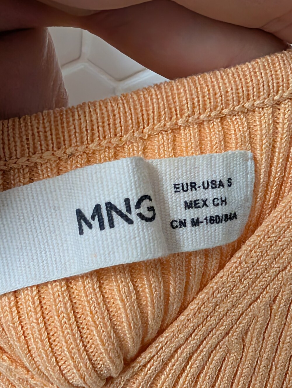 Mango Ribbed Knit V-Neck Top, Peach - Picture 5 of 6